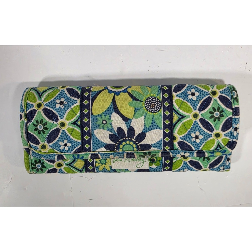 Vera Bradley Blue Bayou Quilted Cotton Tri-Fold Wallet Floral ID Window